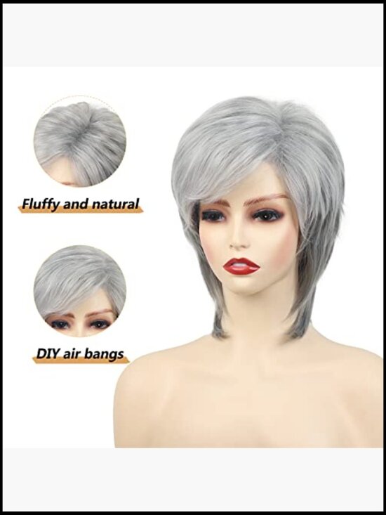 Short Pixie Cut Wig with Bangs Natural Layered Synthetic Hair Heat Resistant